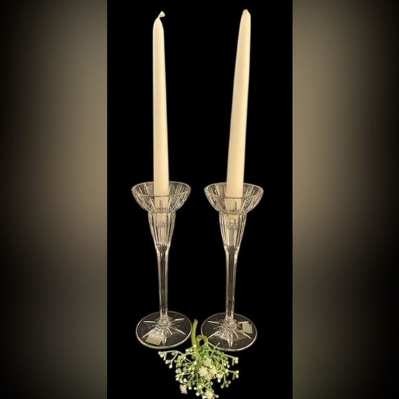 Mikasa Other - Pair of Elegant Mikasa Cut Crystal Golden Tiara Candlesticks Germany